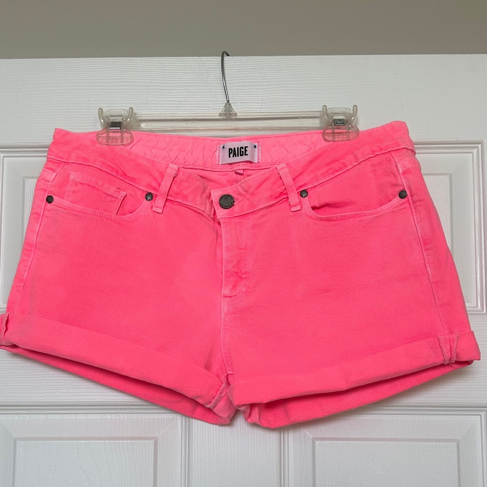 PAIGE Hot Pink Roll-Hem Denim Shorts